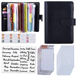 A6 Cash Envelope Budget Binder - Money Budget Wallet w/ 12Pcs Clear Envelopes, Expense Tracker Sheet & Stickers, Planner Notebook for Budgeting, Couponing, Black Money Saving Binder