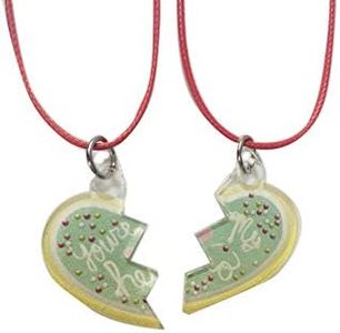 Hat Shark You're My Hero Sprinkle Cookie Movie Video Game Parody Split in Two - Two Connecting 3D Color Printed on Acrylic and Laser Cut Pendants 19.5in Ribbon Necklaces Valentine's Day