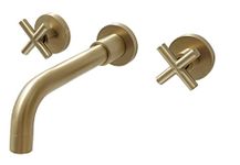 SITGES Gold Bathroom Faucet, Double Handle Wall Mount Bathroom Sink Faucet and Rough in Valve Included (Gold)