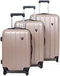 Set of 3 Light Weight Hardshell 4 Wheel Travel Trolley Suitcase Luggage Set Holdall Case Spinner (Champagne)