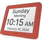 Robin, 2020 Version, Digital Day Clock 2.0 with Custom Alarms and Calendar Reminders, Alarm Clock with Extra Large Display Helps with Memory Loss, Alzheimer's and Dementia, (Tomato)