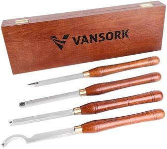 VANSORK 4 Pieces Carbide Tipped Wood Lathe Turning Tools Set, Lathe Roughing and Finishing Hollow Tool with Diamond Round Square Carbide Inserts (Walnut Handle)