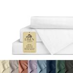 Linen Home Washed Cotton Percale King Sheet Set, White, Deep Pocket, 4 Pieces Bed Sheets - 1 Flat Sheet, 1 Fitted Sheet & 2 Envelope Closure Pillowcases, Cool and Comfortable Bed Linen