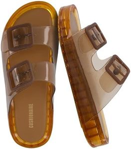 CUSHIONAIRE Pool Slides For Women Waterproof Double Buckle Adjustable Slip-On Womens Sandals For Beach Shower Casual Wear, WHISKEY 7