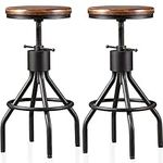 VINTAGELIVING Industrial Bar Stool-Set of 2-Swivel Counter Coffee Chair-Extra Pub Height Adjustable 22-30 inch