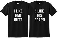 I Like Her Butt His Beard Top Matching Couple Valentines Day Gift Set Funny T-Shirt - Small & Medium/Black
