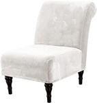 Armless Accent Chair Cover Slipcover, High Stretch Chair Covers Thick Velvet Sofa Chair Covers without Arms for Accent Chairs Oversized Slipper Chair Cover Removable Washable (White)