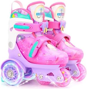 Girls Roller Skates Adjustable Unicorn Skate with LED Light-Up Wheels, Triple Protection & Beginner (Pink Rainbow) (Purple, S-Small(12C-3Y US))