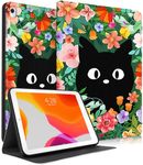 Pegmode for iPad 5th/6th Generation, for iPad Air 2nd/1st Gen, for iPad Pro 9.7 Case Women Girls Cute Folio Cover Flower Cat Kawaii Girly With Pencil Holder for Apple iPad 5/6, Air 1/2, Pro 9.7 Inch