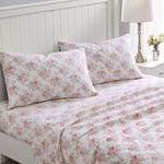 Laura Ashley - King Sheet Set, Cotton Flannel Bedding, Brushed for Extra Softness & Comfort (Lisalee Pink, King)