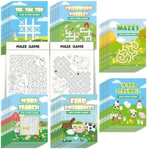 Mini Activity Books for Kids, Mini Fun and Games, Challenging Activities Include Mazes, Word Search, Word Scramble, Find Difference and More for Party Classroom Gifts Bag Stuffers (Farm,48 Pcs)