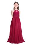 iEFiEL Kids Girls Flower Dress Wedding Bridesmaid Floral Lace Formal Maxi Long Dress Evening Party Ball Gown Burgundy 11-12 Years