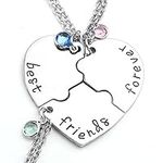 JSDDE Silver Tone Alloy Rhinestone Best Friends Forever and Ever BFF Necklace Engraved Puzzle Friendship Pendant Necklaces Set(Set of 3)