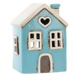 Shudehill Giftware Village Pottery Ceramic Heart House Mini Tealight - Aqua