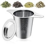 Ipow Tea Infuser 304 Stainless Steel Extra Fine Strainer Steeper with Lid and Two Handles for Loose Leaf Grain Tea Cups, Mugs, and Pots