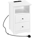 Yaheetech Wood Bedside Table with 2 Charging Outlets and 2 USB Ports, Nightstand Sofa Side End Table Storage Cabinet with 2 Drawer and Open Cubby for Living Room/Bedroom, 35 x 40 x 60cm, White