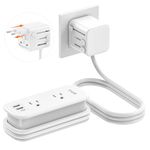 VYLEE Universal Travel Adapter with Power Strip, Compact International Power Adapter with 2 USA sockets, 2 USB-A & 1 USB-C Ports, 6ft Extension Cord, Worldwide Plug Adapter for Europe UK US AU