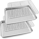 Baking Sheet Pan with Rack Set, E-far 16”x12” Stainless Steel Cookie Sheet for Oven Cooking Roasting, Rimmed Textured Metal Tray with Wire Cooling Rack for Resting Bacon Meat Steak - Dishwasher Safe
