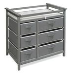 Badger Basket Modern Baby Changing Table with 6 Storage Drawers and Pad, Diaper Change Station - Gray