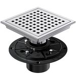 NIREU 6 Inch Square Shower Floor Drain with Removable Cover Grid Grate, SUS 304 Stainless Steel, Watermark&CUPC Certified, Chrome Finished