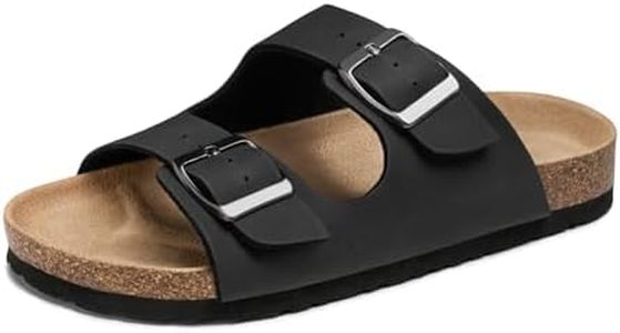 FITORY Boys Slide Sandals, Cork Slipper with Adjustable Straps for Little Kid Black Size 2