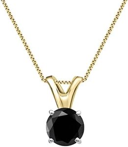 La4ve Diamonds 1.00-1.50 Carat Prong Set Round-cut Black Natural Diamond Solitaire Pendant Necklace for Women 14K Solid Gold | Jewelry for Women Girls | Gift Box Included (White & Yellow Gold), Yellow