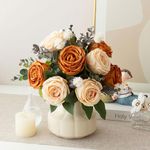 NAWEIDA Silk Roses Artificial Flowers in Vase,Fake Flowers with Vase,Faux Flower Arrangement with Vase for Home Office Decoration, Dining Table Centerpiece