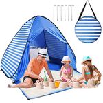 Easy Pop Up Beach Tent 2-3 Person Sun Shelter Lightweight Family Beach Shade UPF 50+ Anti UV Portable Beach Umbrella Automatic Instant Sunshade Cabana Canopy with Carry Bag for Baby Adults Family (Stripe Blue)