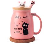 Best Mom Ever Coffee Mug Mom Mother Gifts Novelty Mothers Day Gifts for Mom from Daughter Son Women Gifts for Mom Mother Birthday Gifts for Mom, Cute Cat Ceramic Coffee Mug with Spoon 16Oz Pink Cup