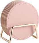 Joliling PU Leather Absorbent Drink Coasters with Metal Holder Stand Set of 6,Coasters with Cork Base Table Coaster Set Decorative Coffee Cup Coasters Housewarming Gift for Home Decor (pink)