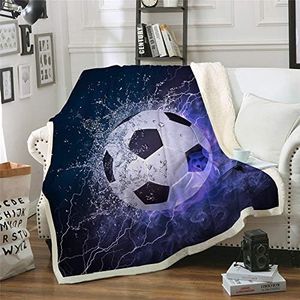 WONGS BEDDING Football Soccer Printed Sport Blanket,Digital Printing,100% Fiber,A Side Crystal Velvet, B Side White Wool Velvet,60" x 80"