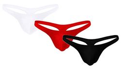 Men's Combo of Polyster Spandex G-String Y-Cut Thong Sexy Underwear, One Size Fits S-M-L, Black-Red-White Color, 3 Pcs Combo