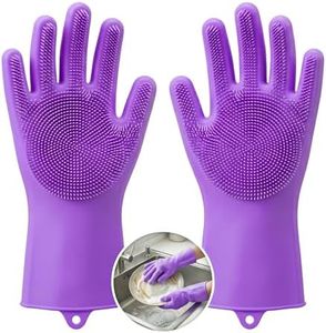 Kitchen Dishwashing Gloves for Washing Dishes – Reusable Rubber/Silicone Cleaning Gloves for Kitchen, Bathroom & Car Cleaning – Waterproof Household Hand Gloves for Women, Home Essentials (Purple)
