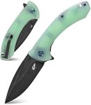 Eafengrow EF927 Pocket Knife D2 Steel Blade with Black-Oxide Coating Outdoor EDC Knife G10 Handle for Camping Work (Jade)