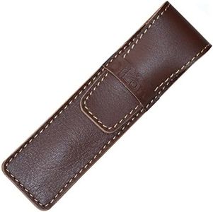 DiLoro Full Grain Leather Single Pen or Pencil Case Holder for Fountain Ballpoint Rollerball Reddish Brown