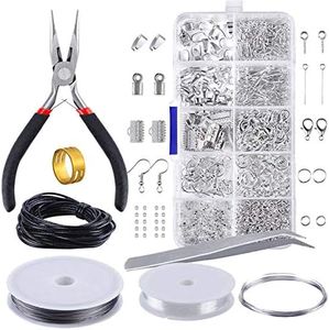 Reofrey Jewelry Making Supplies Kit with Accessories, Pliers, Findings, Beading Wires, Starter Repair Tools for Crafting Earrings, Necklace, Bracelet - Adult and Beginner (Silver)