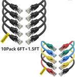 Cat 6 Ethernet Cable 6 FT (10 Pack) & 1.5 FT (10 Pack), Black & Color, Cat6 Patch Cable, High Speed 10Gbps 500Mhz Ethernet Cable