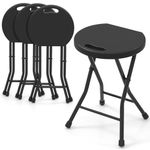 TANGZON Bar Stools Set of 2/4, Foldable Metal-Frame Bar Chairs with Built-in Handle & Anti-slip Foot Pads, Space-saving Counter Height Breakfast Chairs for Home Kitchen Dining Living Room (4, Black)