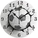 AUUXVA Sport Soccer Ball Print Round Acrylic Wall Clock, Silent Non Ticking Art Painting for Kids Bedroom Living Room Office School Home Decor