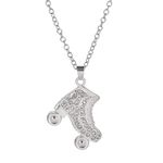 Amaxer Rhinestone Necklace Cheerleader Heart Ice Skating Tennis Piano Guitar Ballet shoes Cubic Zirconia Athlete Charm Sports Jewellery Gifts Pendant Necklace for Women Men (Roller skates)