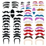 EQLEF Party Mustaches Self Adhesive, 60 Pcs Fake Moustache Eyebrows Costume Novelty Mustaches For Party Masquerade Performance Multicolor Multi Styles