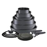 T-fal Ingenio Detachable Handle Cookware Set, Stackable Set. Induction Oven Broiler Safe 500F Cookware, Pots and Pans, Oven, Broil, Dishwasher Safe, 14 Piece Set, Smoke Grey