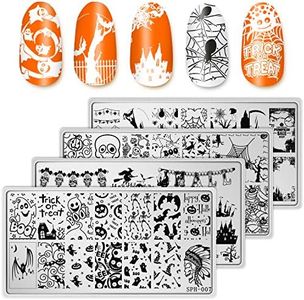 Whaline 4 Pieces Christmas Nail Art Plates and Halloween Nail Art Plates Image Stamp Templates Stamping Kit DIY Print Manicure Salon Design Style 2