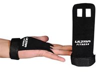 ULTRA FITNESS Leather Grips Gymnastic Palm Protectors Hand Guards Gym Gloves Pull up (Black Leather, M)