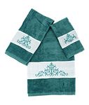 Marina Decoration Premium Luxury Decor Ultra Soft 100% Cotton Embroidered Bathroom Modern 3 Piece Towel Set, Turquoise Blazon with Turquoise Base Pattern