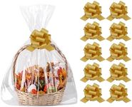 Amsthow Large Cellophane Basket Bags 22 x 32-inch Clear Basket Bags 10CT Basket Cellophane Wrap Gift Bags with Bows for Gift Baskets Weddings (22 x 32-inch