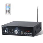 Home Audio Stereo Receiver & Amplifier, 300W Peak Power, 2.0 Channel, Bluetooth 5.0, FM Radio, Karaoke, with USB/TF/RCA/2 MIC/FM Inputs & Remote Control, Ideal for Garage, Bar, and Party-AM01