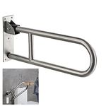 FlySkip Toilet Grab Bar,Fold Down Grab Bar Support, 24Inch Stainless Steel Flip-Up Handicap Grab Bar Rail, Wall Mounted Bathroom Shower Safety Support Bar for Disabled Elderly Pregnant Woman