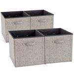 EZOWARE Large Collapsible Bamboo Fabric Storage Cube, Foldable Organiser Basket Bins with Handles for Kids Baby Nursery Room, Playroom Toys, Pack of 4, (33 x 38 x 33 cm, Gray)