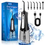 Skeufy Water Flosser for Teeth Cordless, Portable Oral Irrigator with 5 Modes, IPX8 Waterproof & 300ML Water Tank, 30-180 PSI Deep Clean, USB Rechargeable Dental Tooth Cleaner with 6 Jet Tips